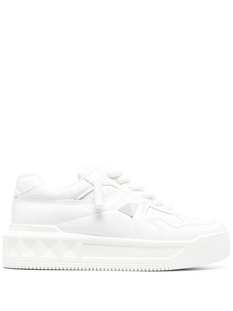 White One Stud Low-top Leather Sneakers