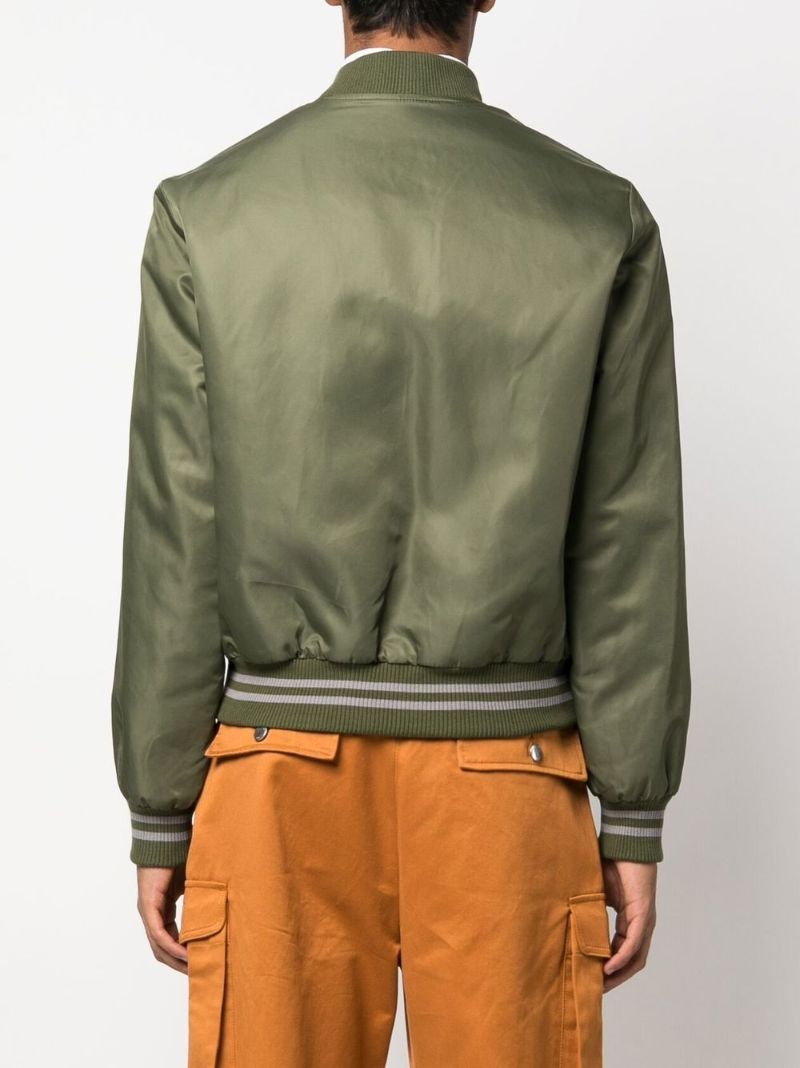 Green Logo Embroidered Bomber Jacket