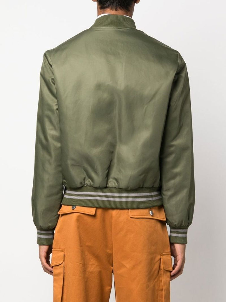 Green Logo Embroidered Bomber Jacket