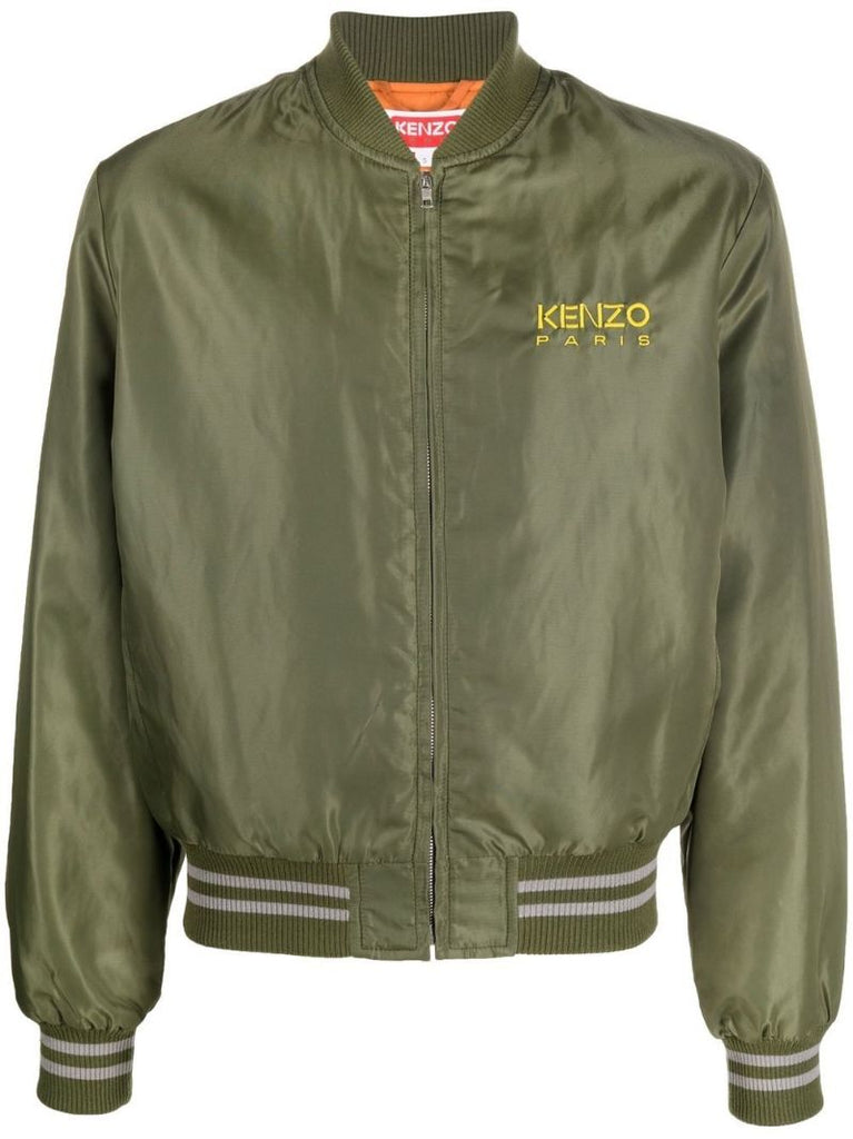 Green Logo Embroidered Bomber Jacket