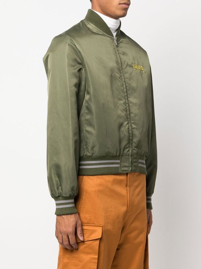 Green Logo Embroidered Bomber Jacket
