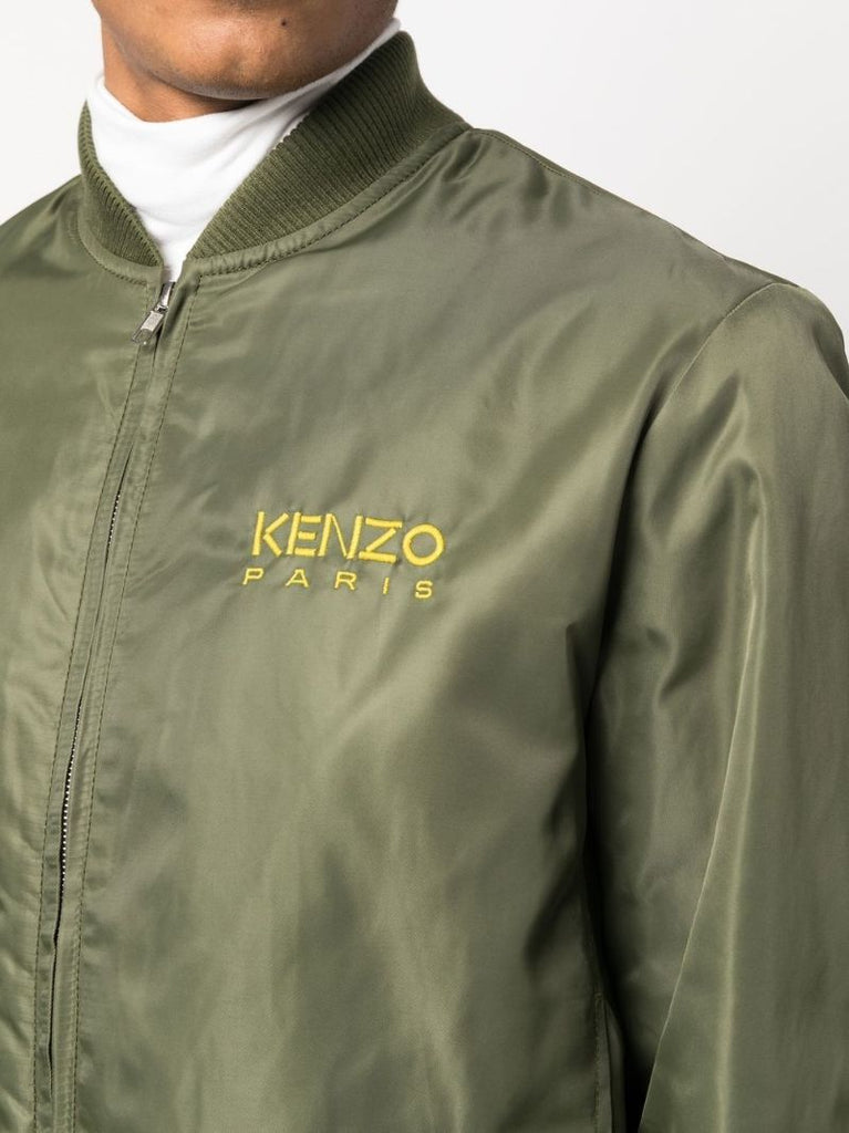 Green Logo Embroidered Bomber Jacket