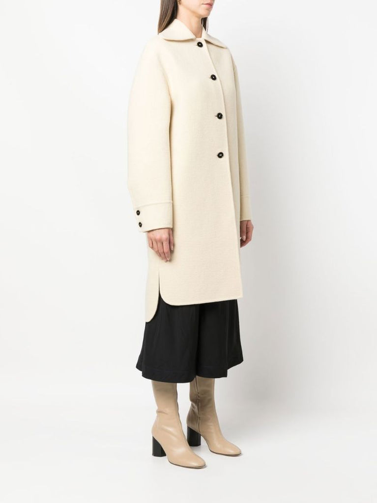 Neutral Virgin Wool Single-breasted Coat