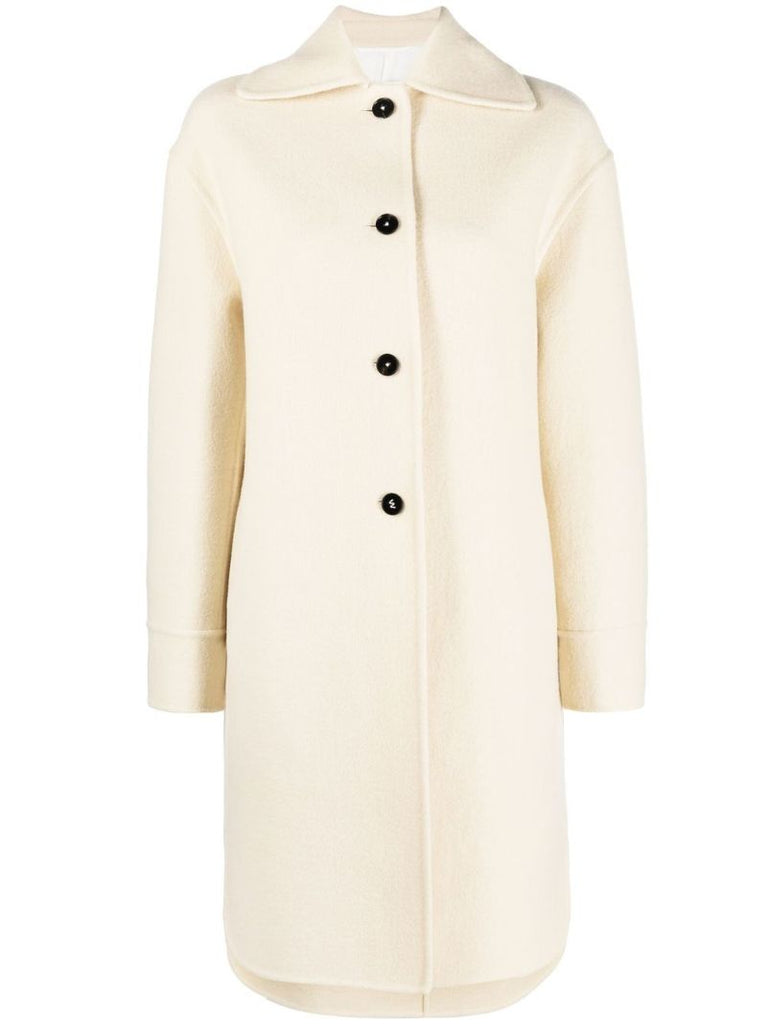 Neutral Virgin Wool Single-breasted Coat
