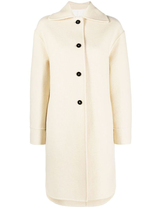 Neutral Virgin Wool Single-breasted Coat