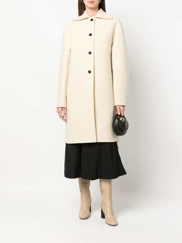 Neutral Virgin Wool Single-breasted Coat