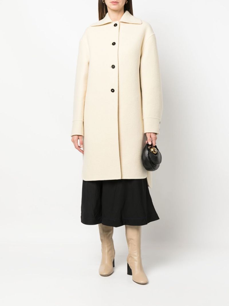 Neutral Virgin Wool Single-breasted Coat