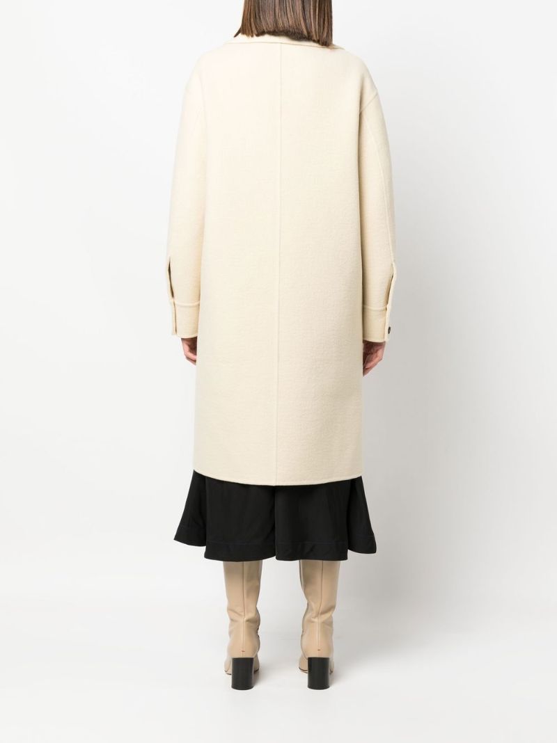 Neutral Virgin Wool Single-breasted Coat