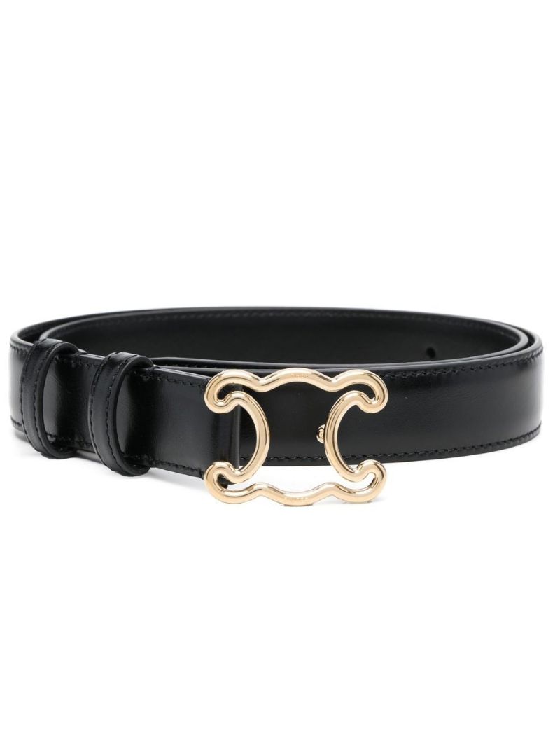 Black Triomphe Frame Buckle Leather Belt