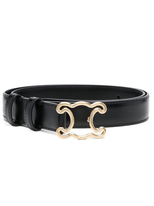 Black Triomphe Frame Buckle Leather Belt