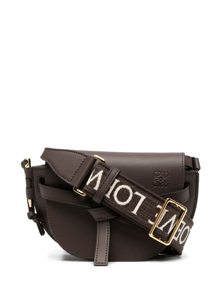 Brown Gate Logo Strap Leather Cross Body Bag