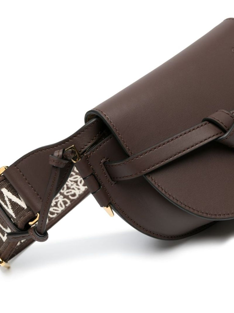 Brown Gate Logo Strap Leather Cross Body Bag