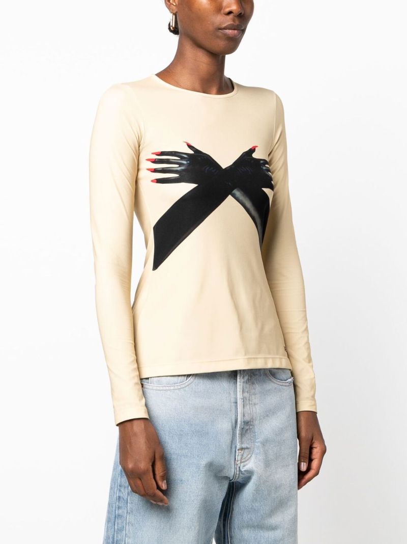 Neutral Hand Print Long-sleeved Top
