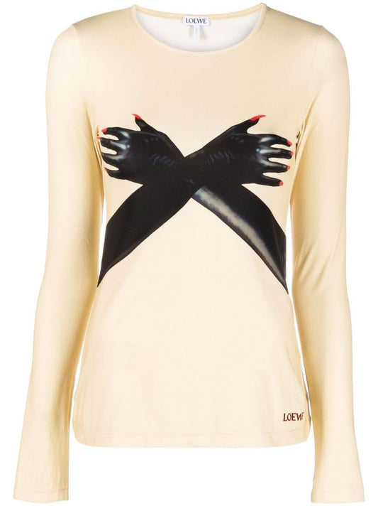 Neutral Hand Print Long-sleeved Top