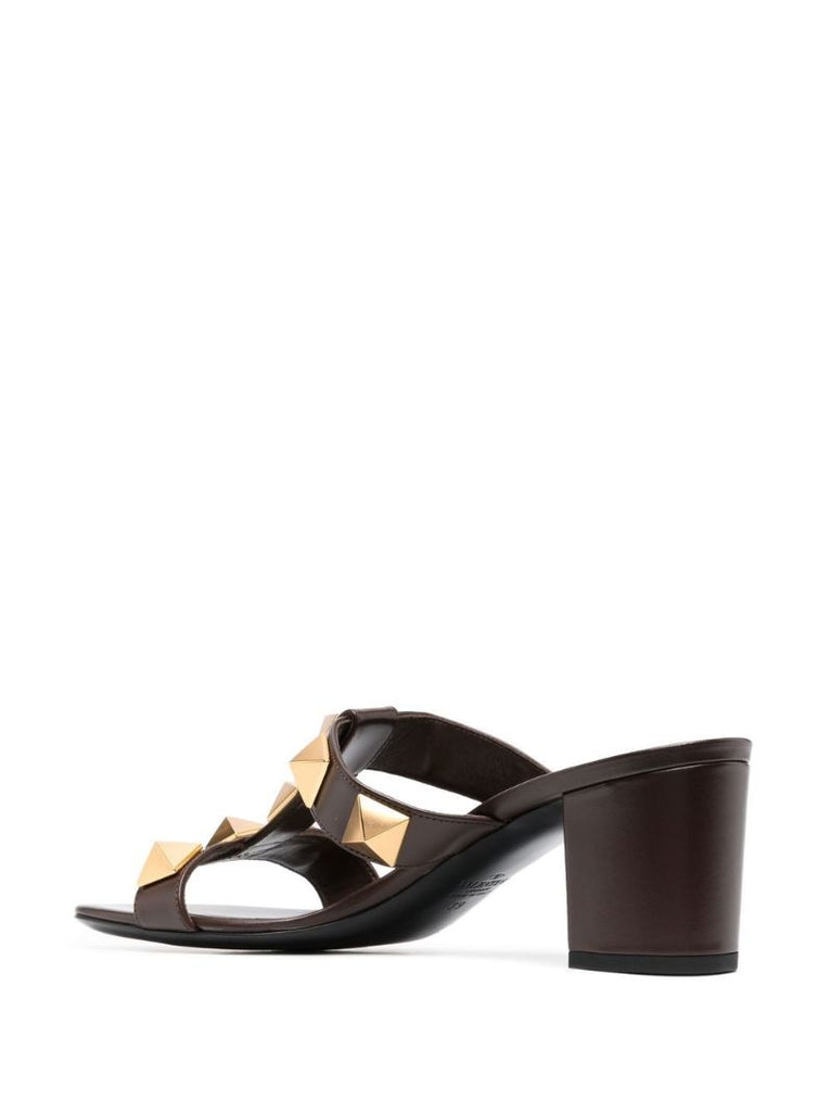 Brown Rockstud T-bar Leather Sandals