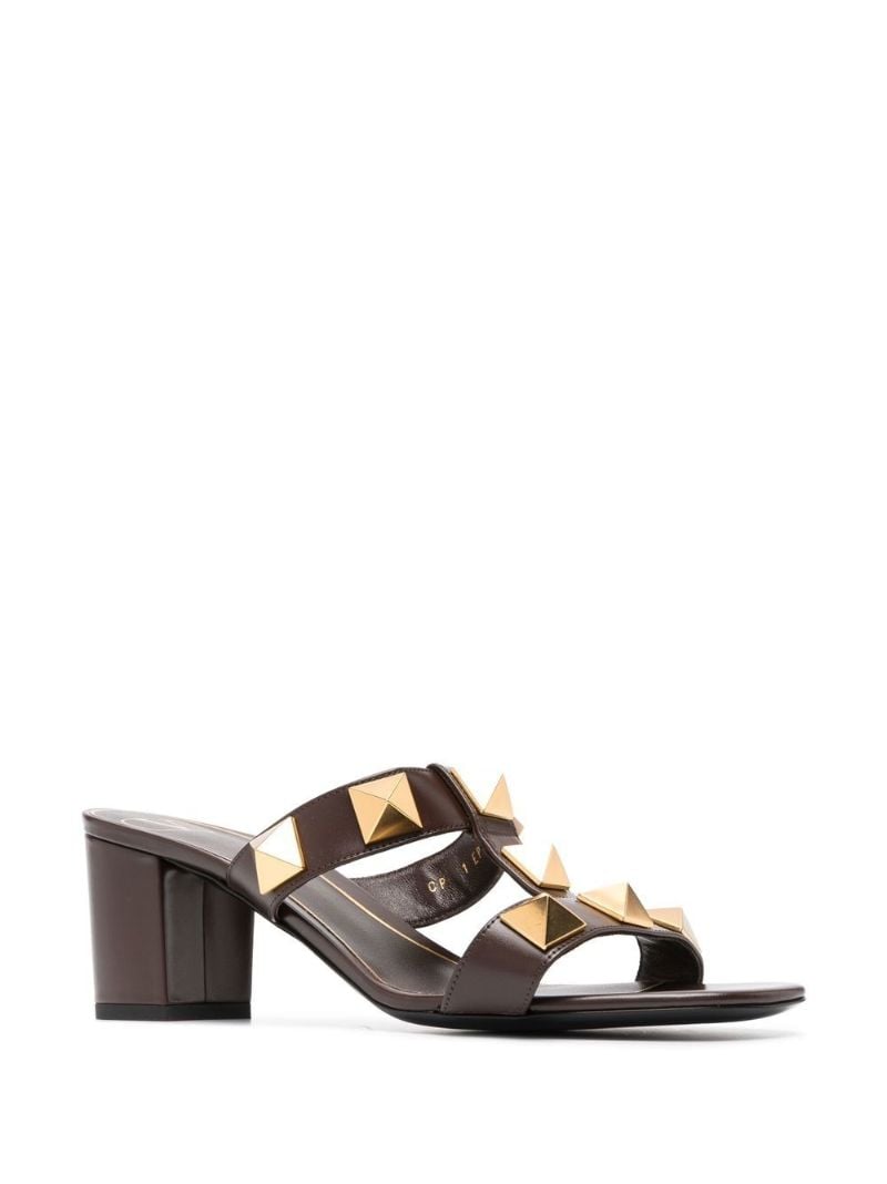 Brown Rockstud T-bar Leather Sandals