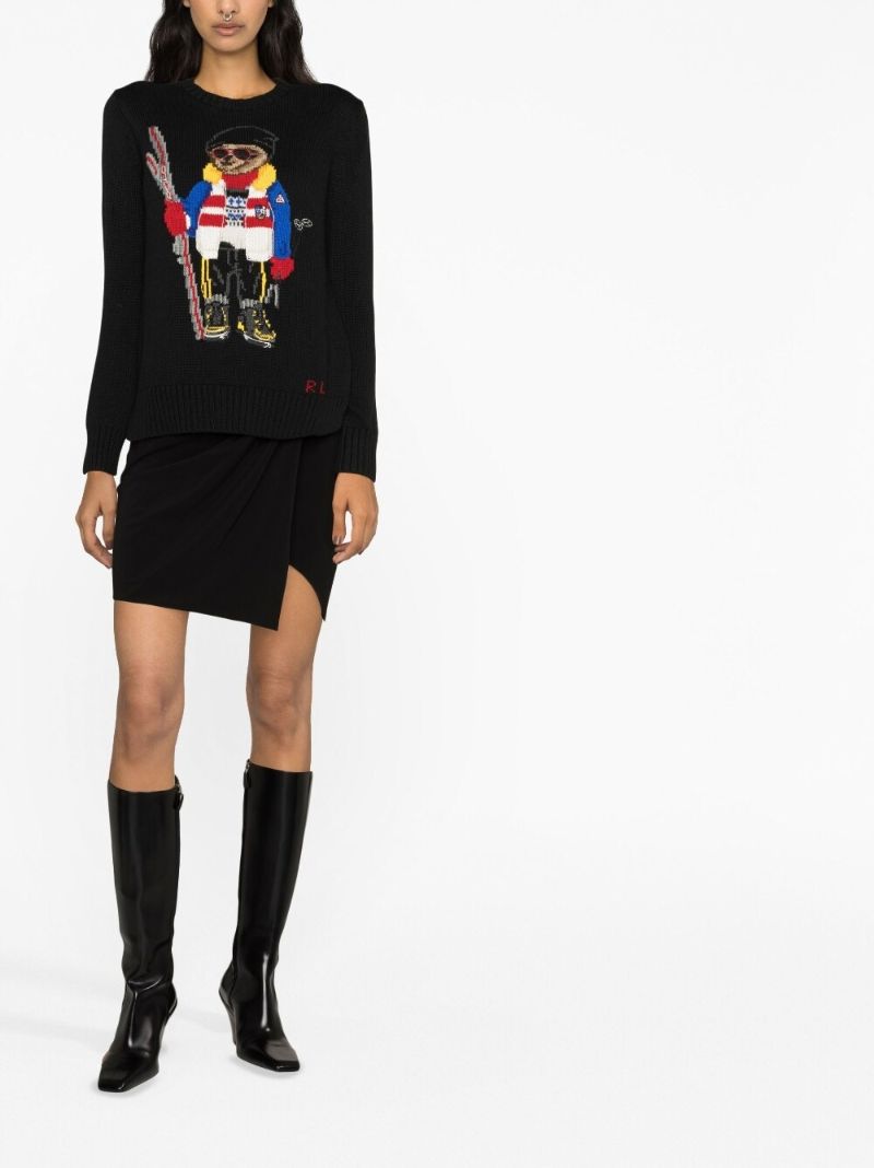 Black Ski Polo Bear Cotton Sweater
