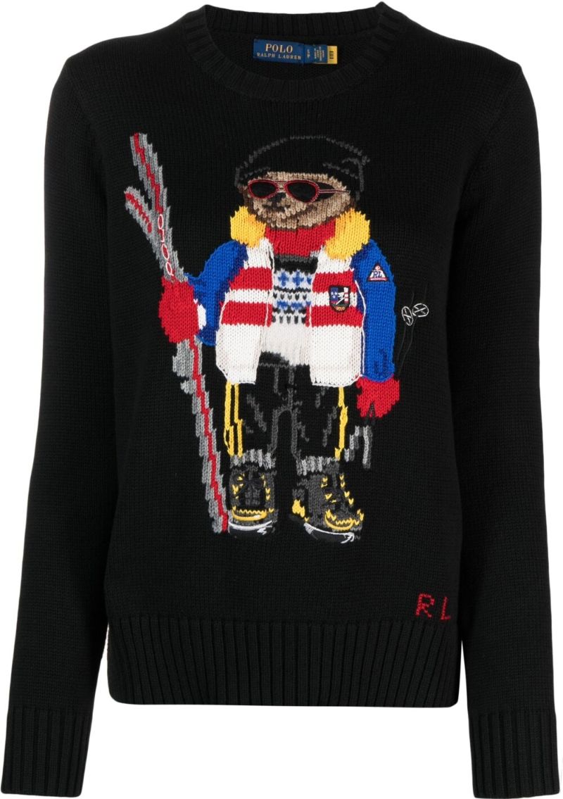 Black Ski Polo Bear Cotton Sweater