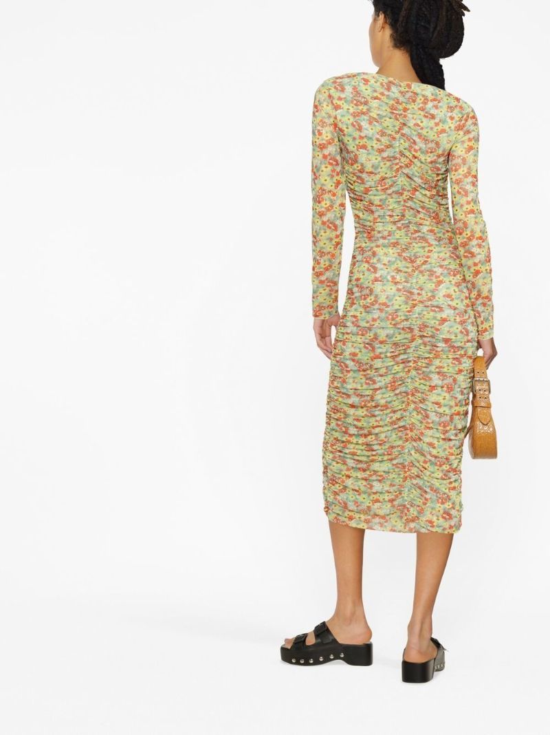 Green Floral Print Midi Dress
