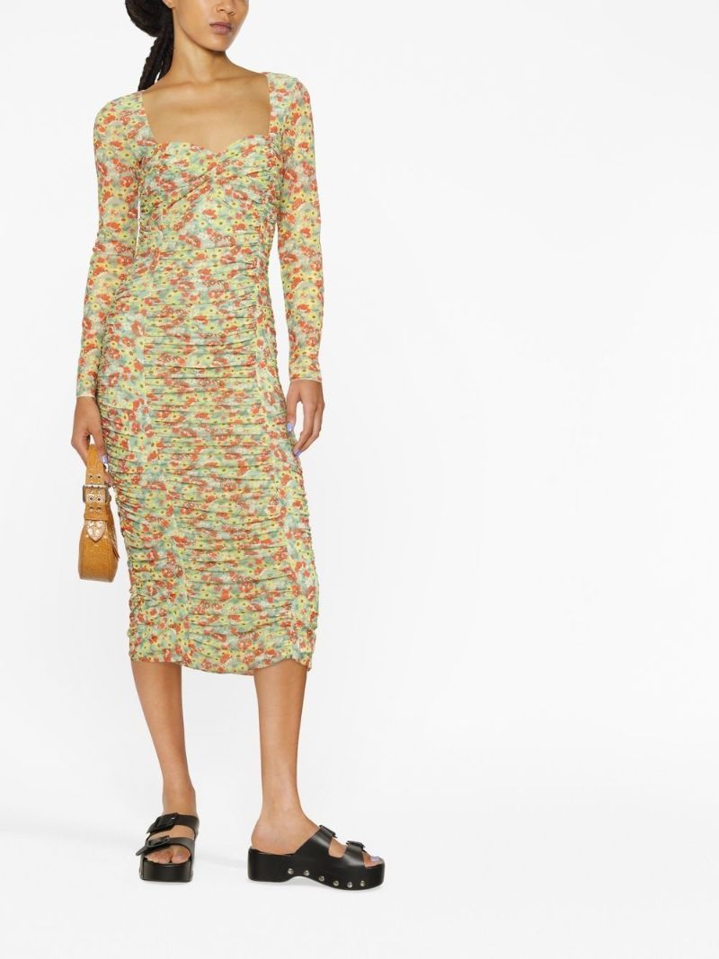 Green Floral Print Midi Dress