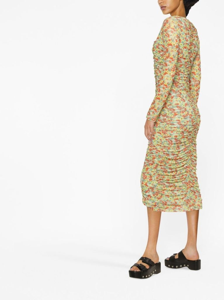 Green Floral Print Midi Dress