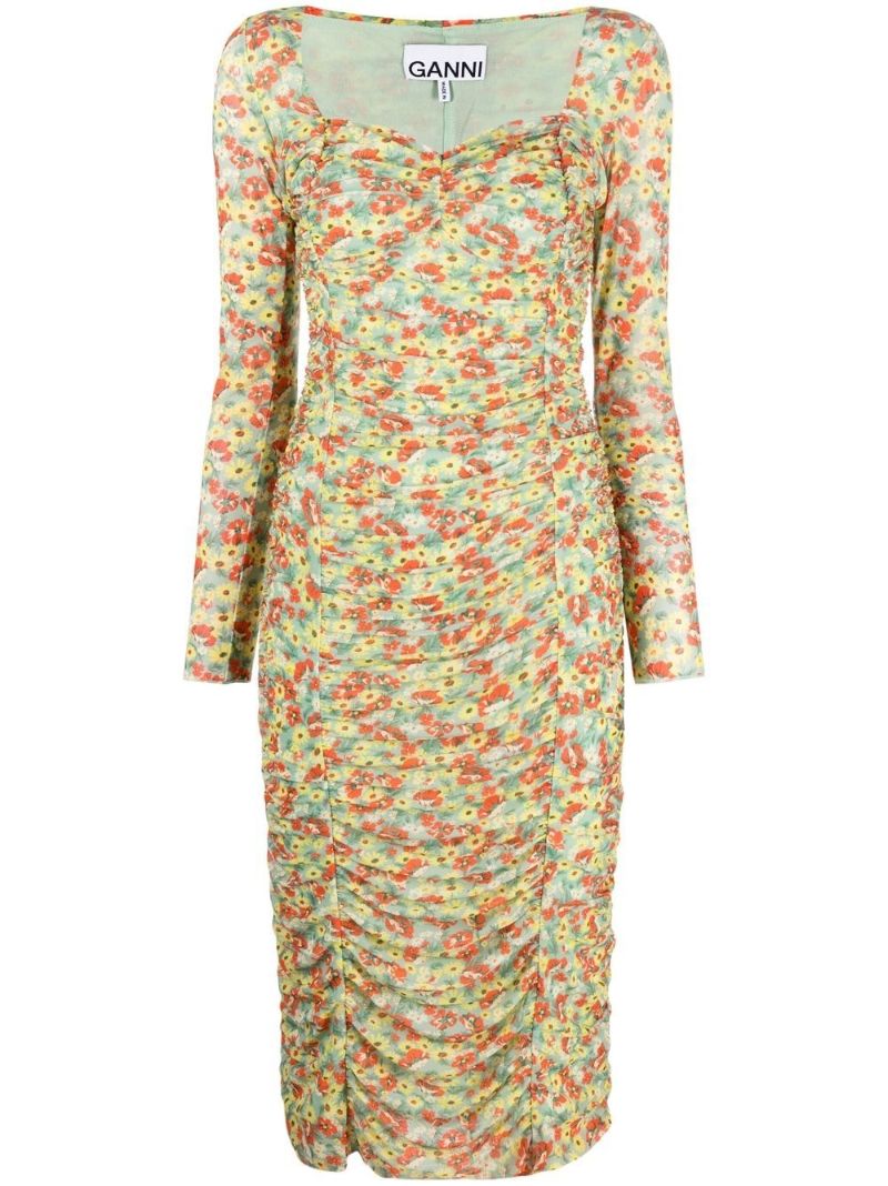 Green Floral Print Midi Dress