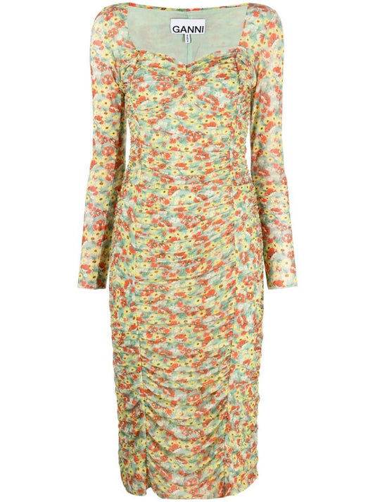 Green Floral Print Midi Dress