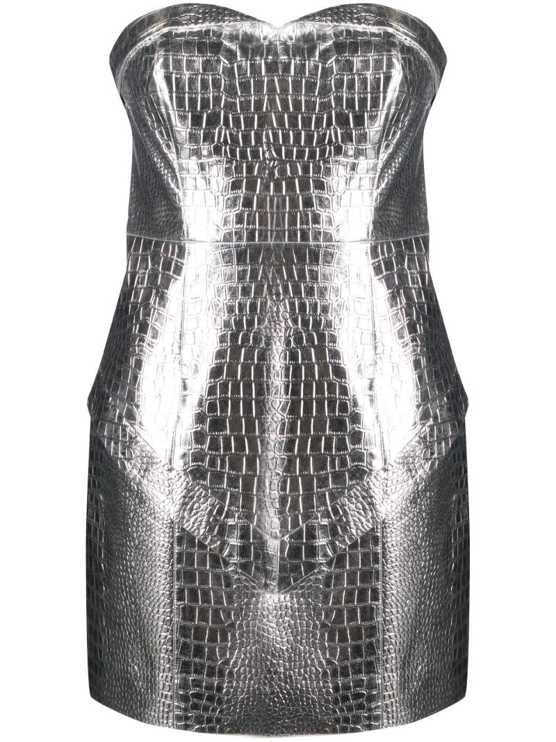 Silver Mock Croc Faux Leather Mini Dress