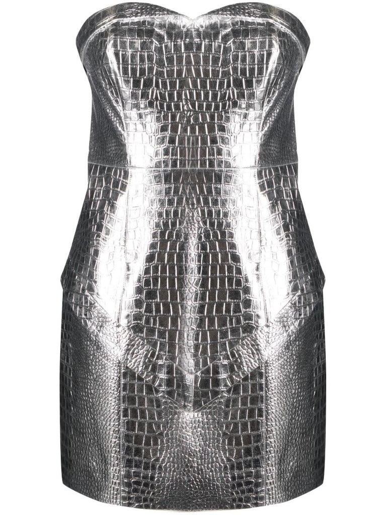 Silver Mock Croc Faux Leather Mini Dress