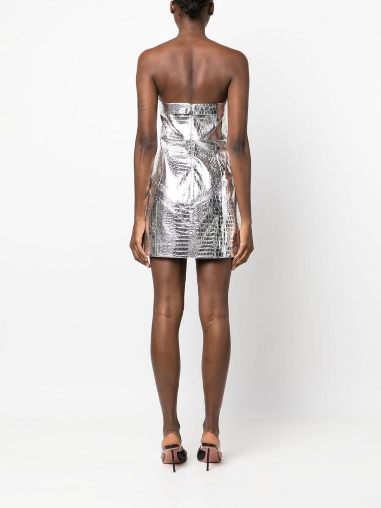 Silver Mock Croc Faux Leather Mini Dress
