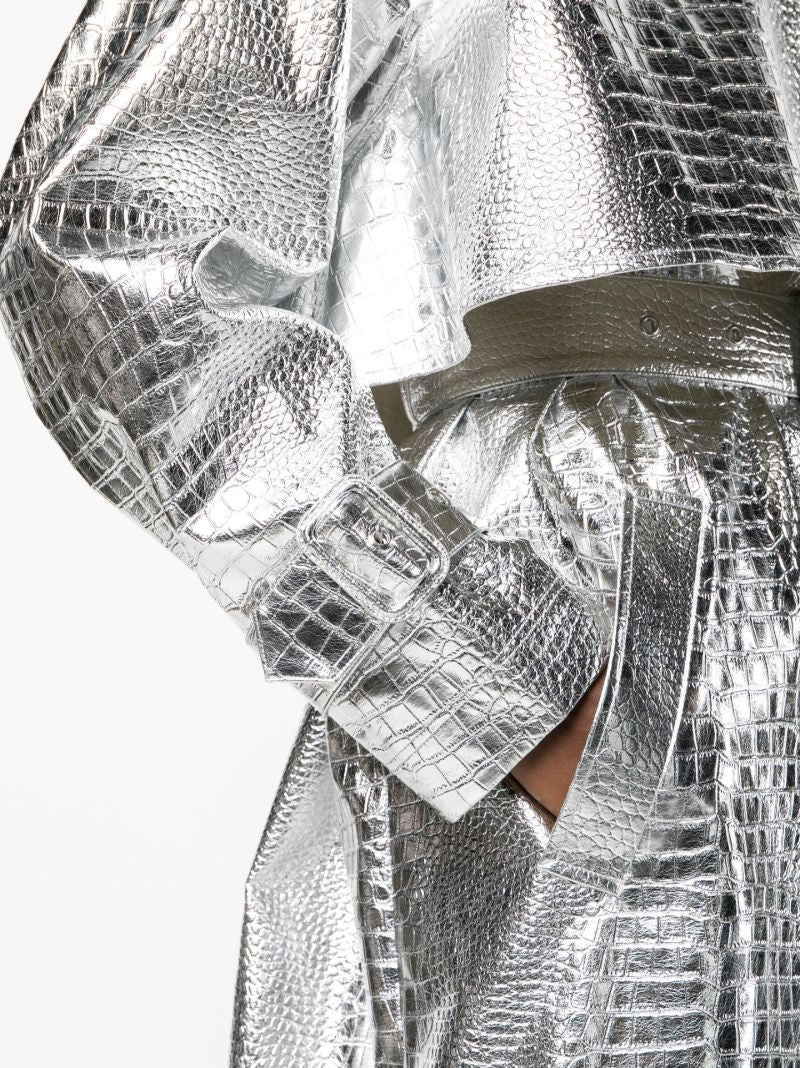 Silver Mock Croc Trench Coat