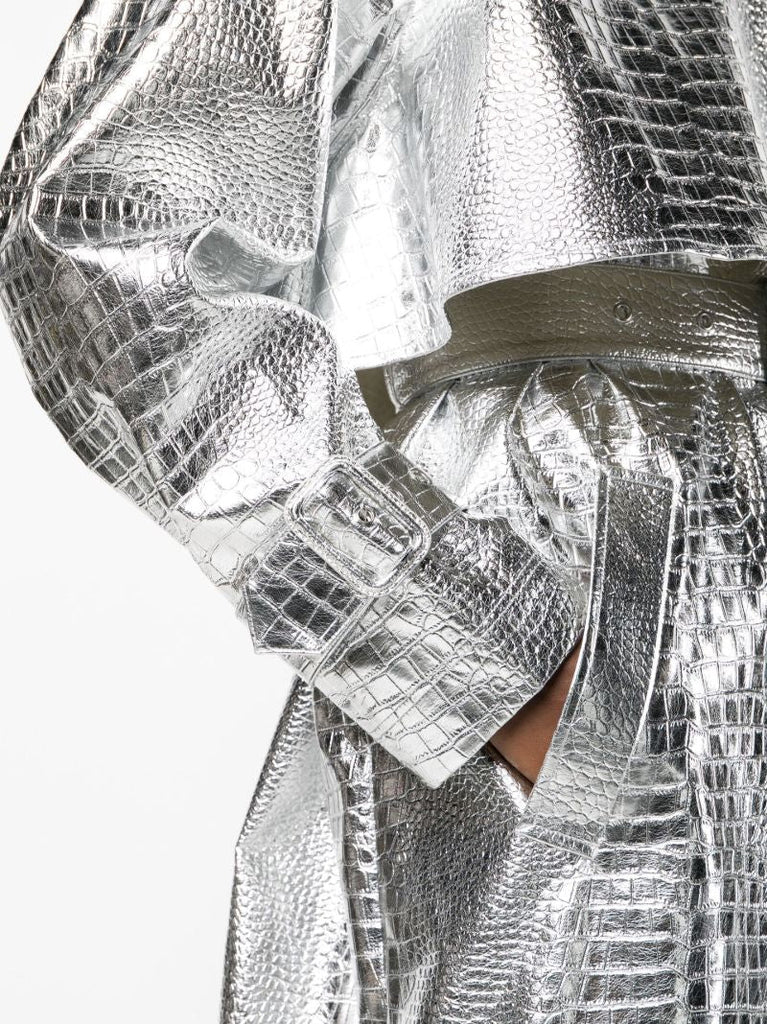 Silver Mock Croc Trench Coat
