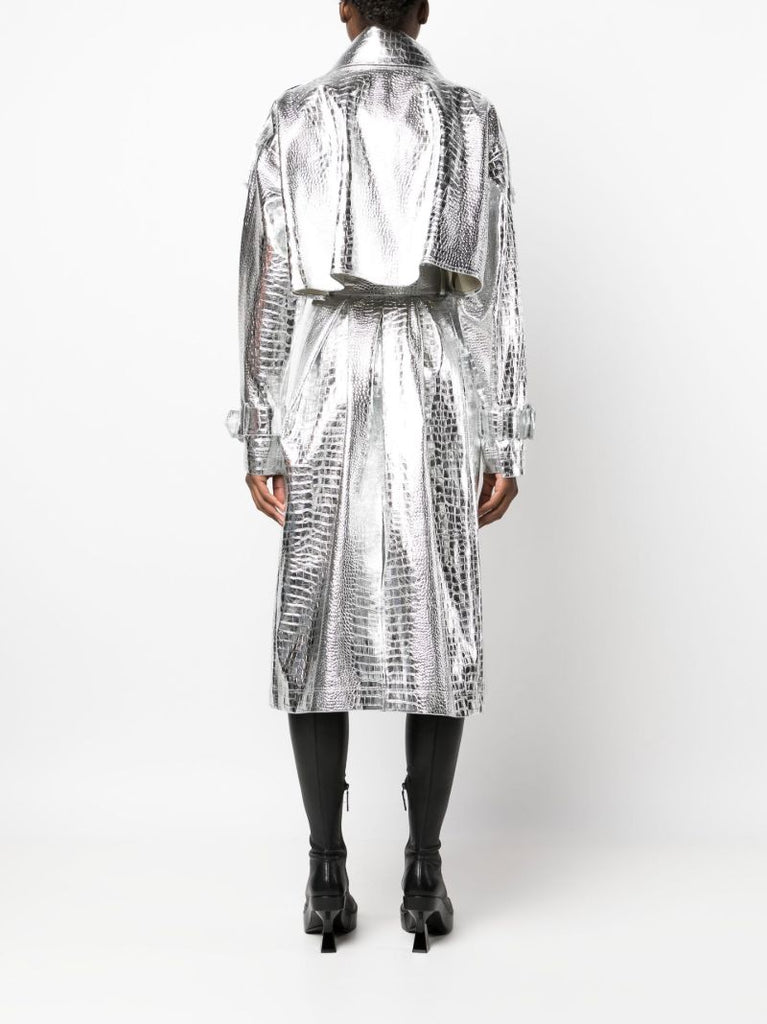 Silver Mock Croc Trench Coat