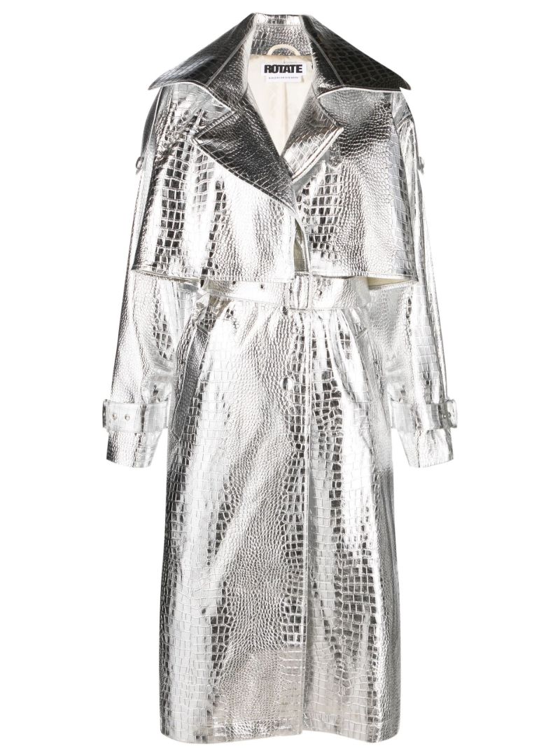Silver Mock Croc Trench Coat
