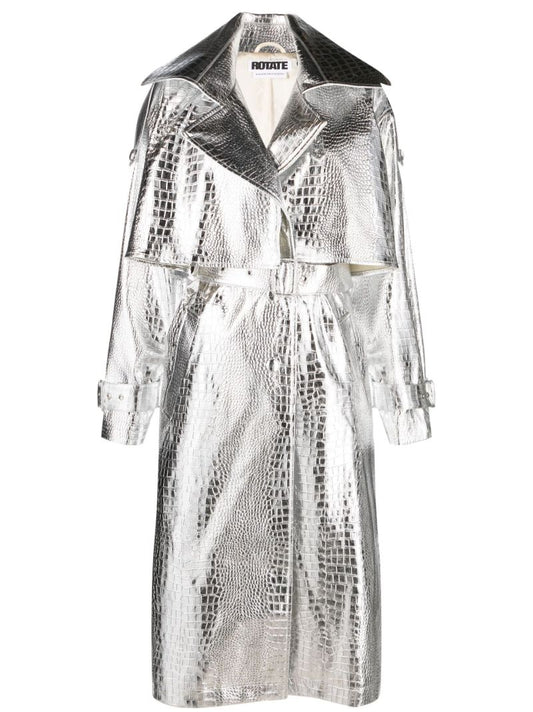 Silver Mock Croc Trench Coat