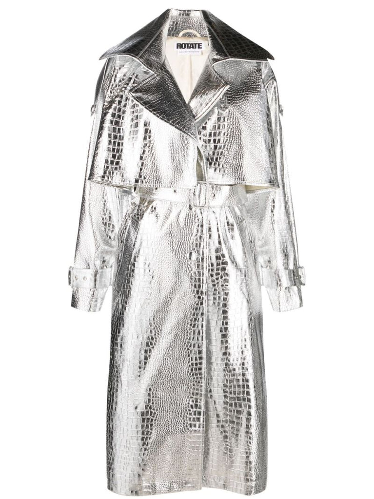 Silver Mock Croc Trench Coat