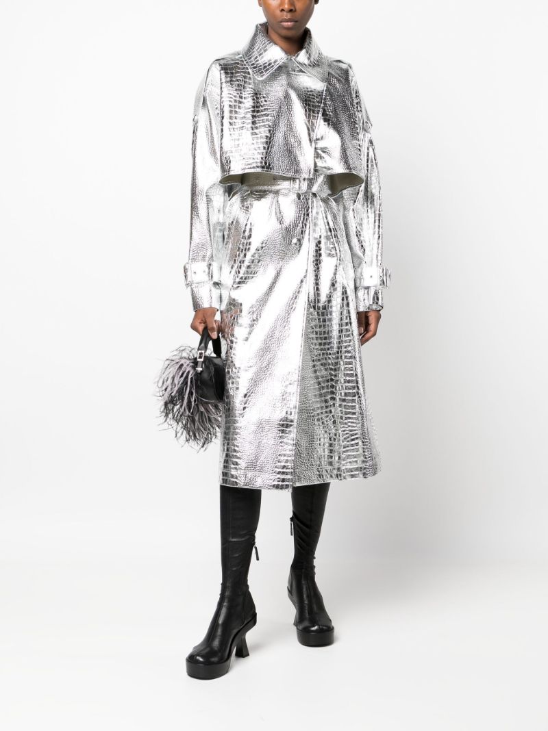Silver Mock Croc Trench Coat