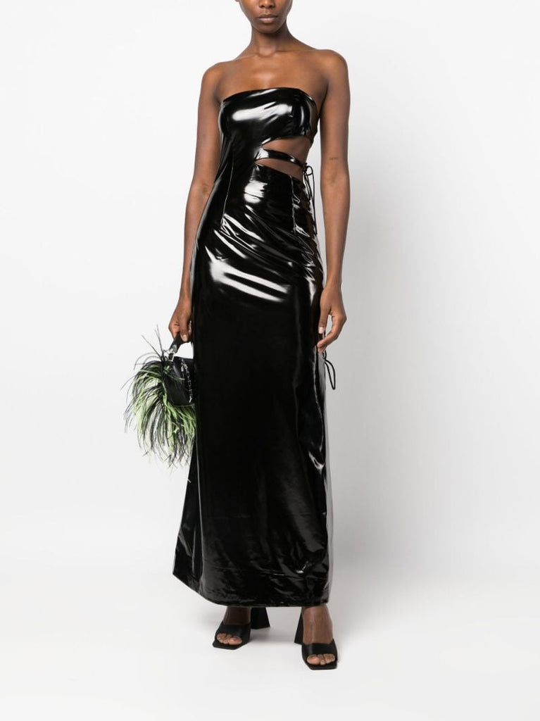 Black Vinyl Cut-out Maxi Dress