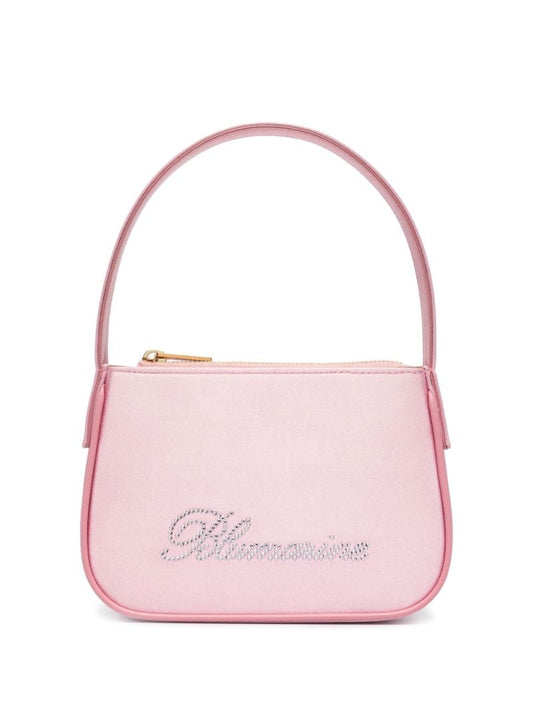Pink Crystal Logo Satin Shoulder Bag