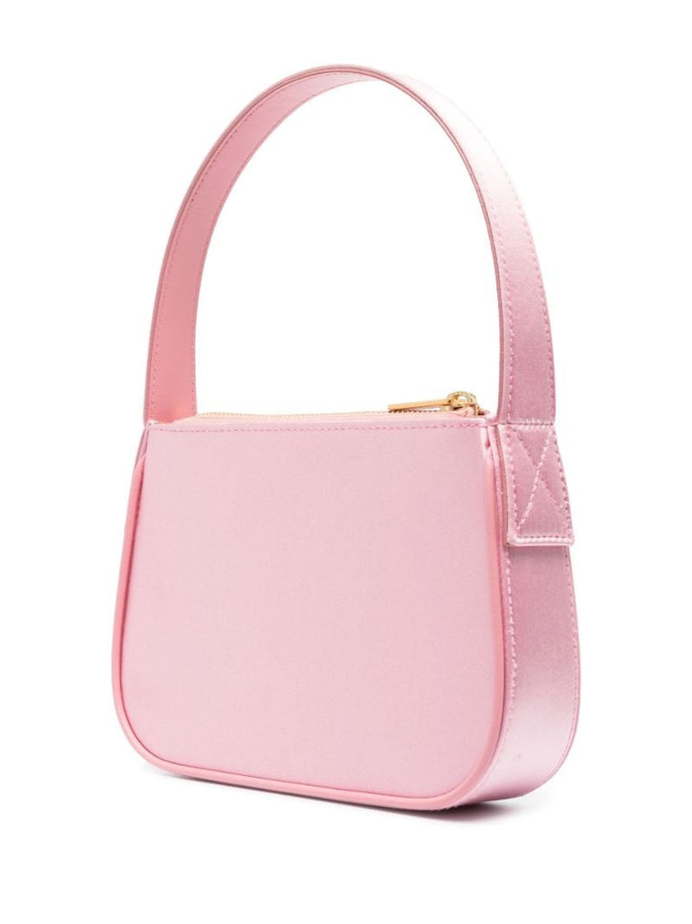 Pink Crystal Logo Satin Shoulder Bag