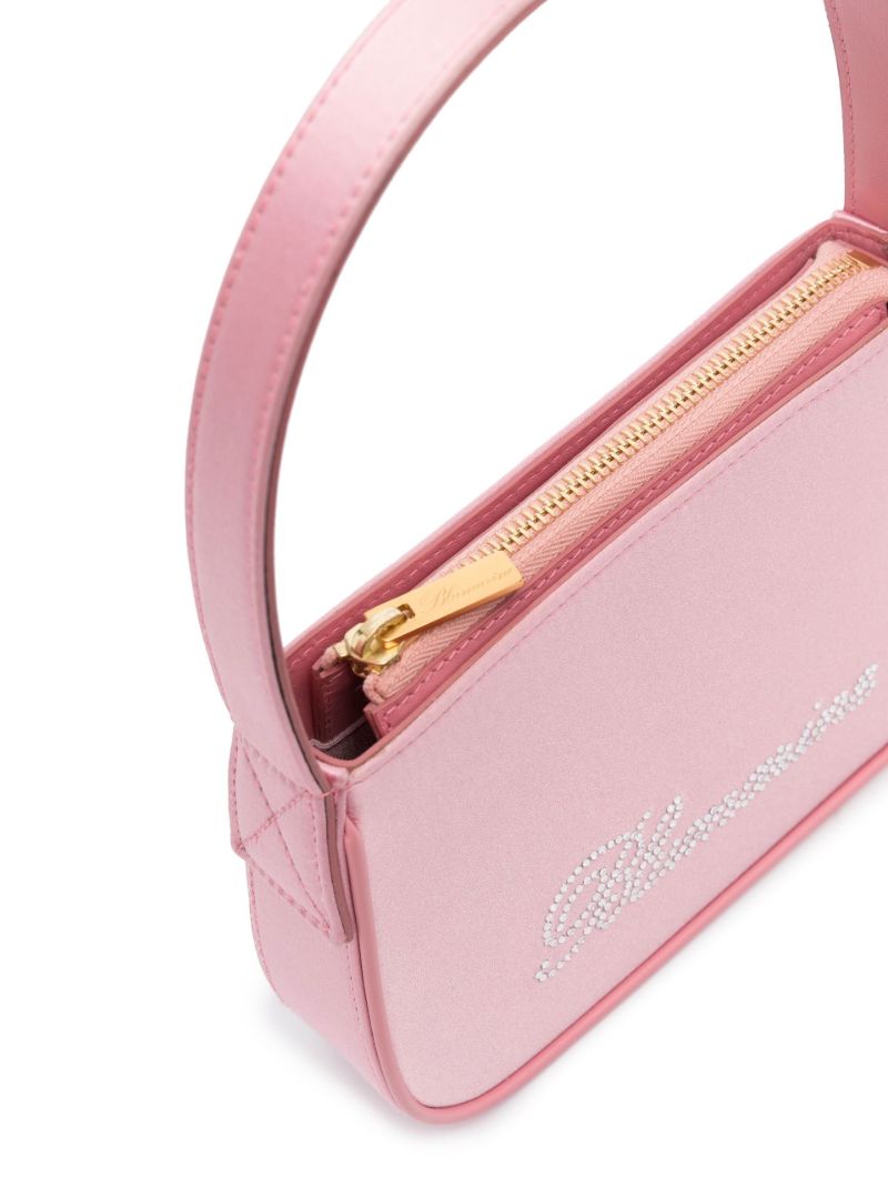 Pink Crystal Logo Satin Shoulder Bag