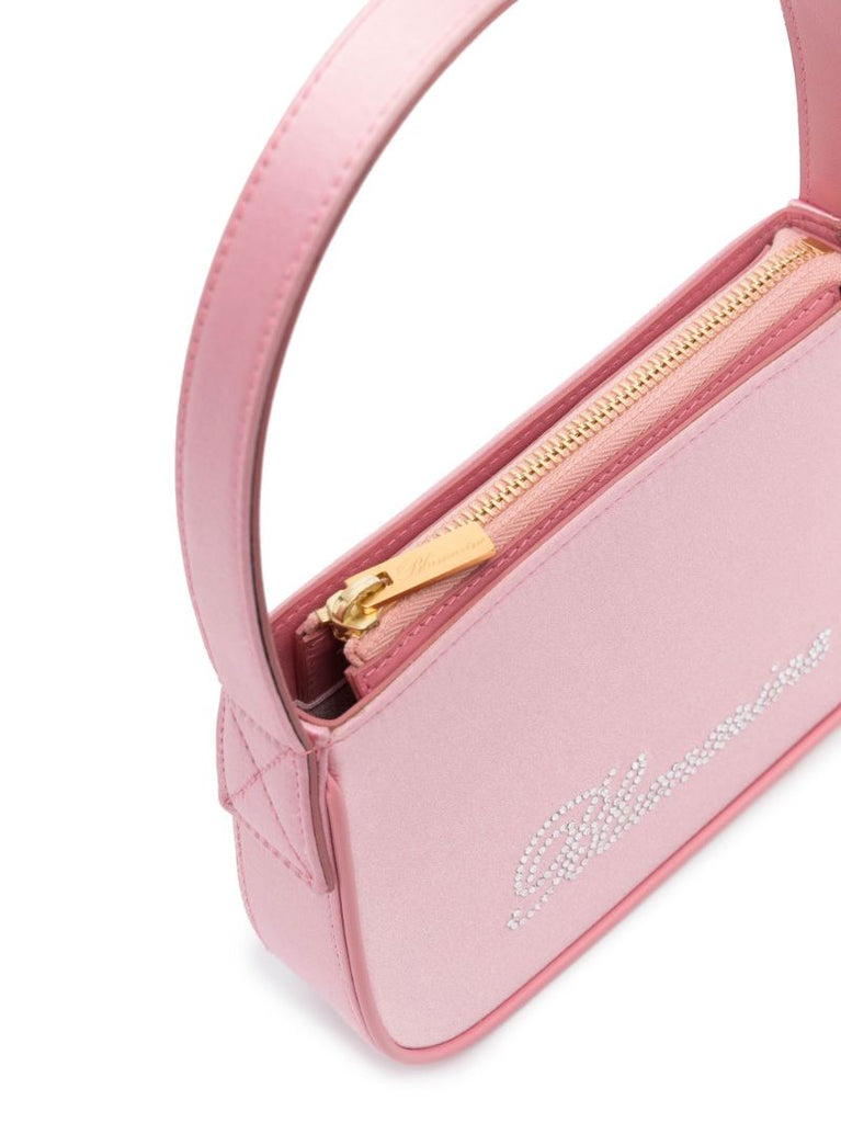 Pink Crystal Logo Satin Shoulder Bag