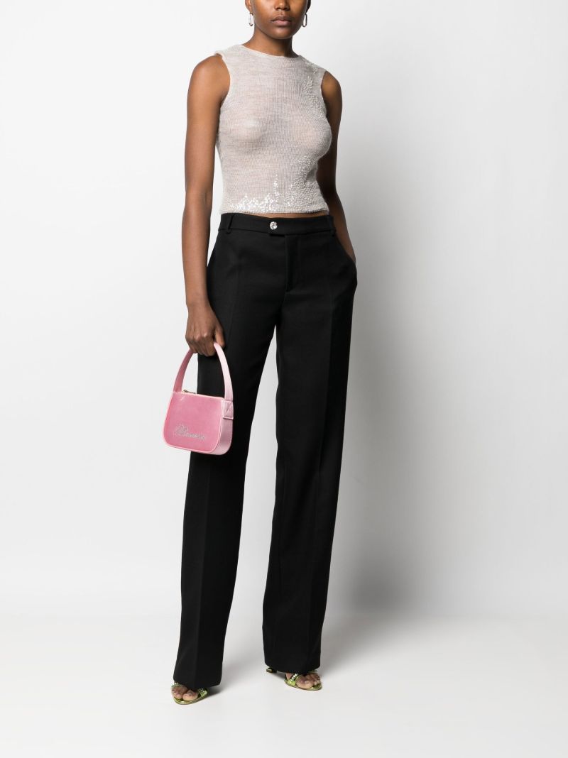 Pink Crystal Logo Satin Shoulder Bag