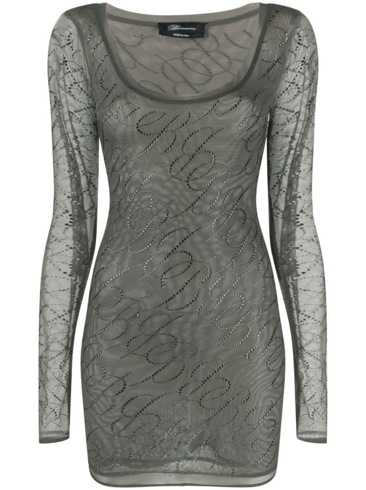 Grey Logo Mesh Mini Dress