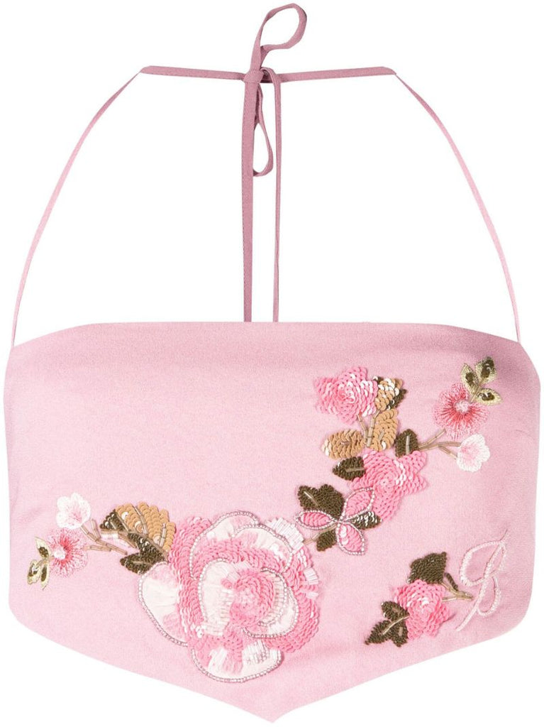 Pink Floral Embroidered Crop Cami Top