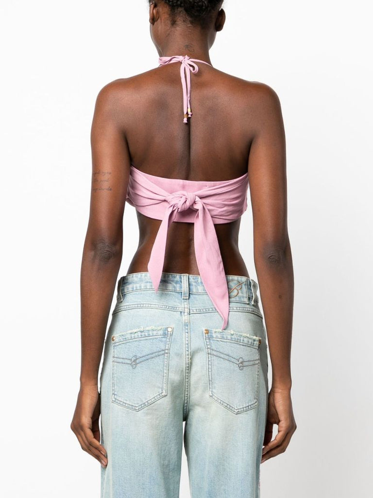 Pink Floral Embroidered Crop Cami Top