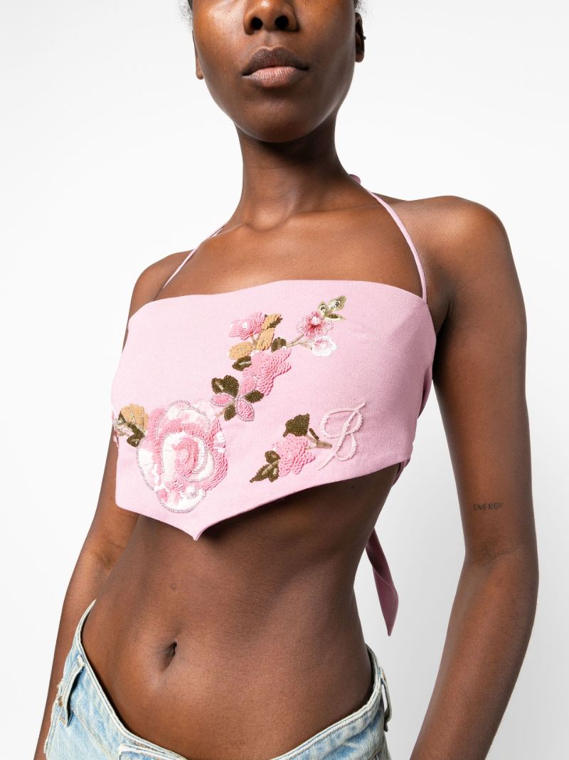 Pink Floral Embroidered Crop Cami Top