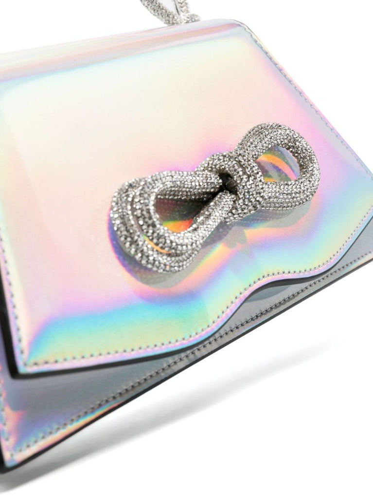 Silver Crystal Bow Leather Mini Bag