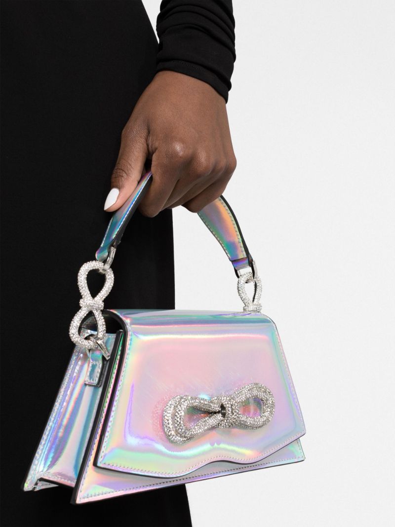 Silver Crystal Bow Leather Mini Bag