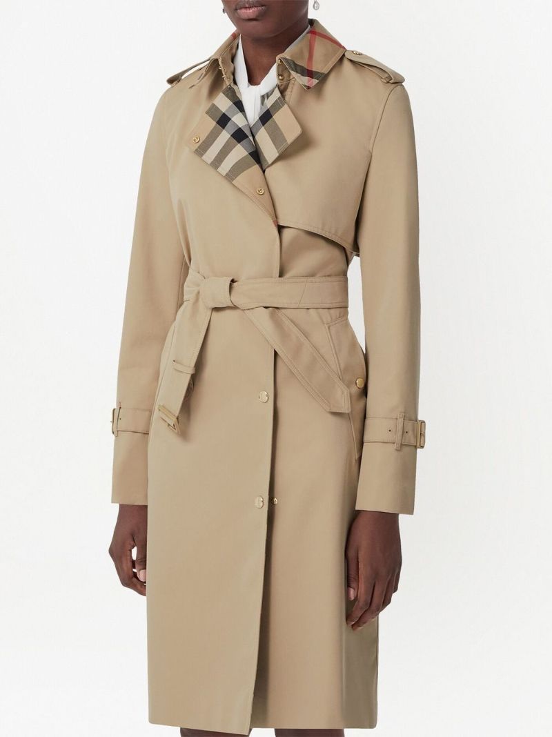 Beige Vintage Check Trench Coat